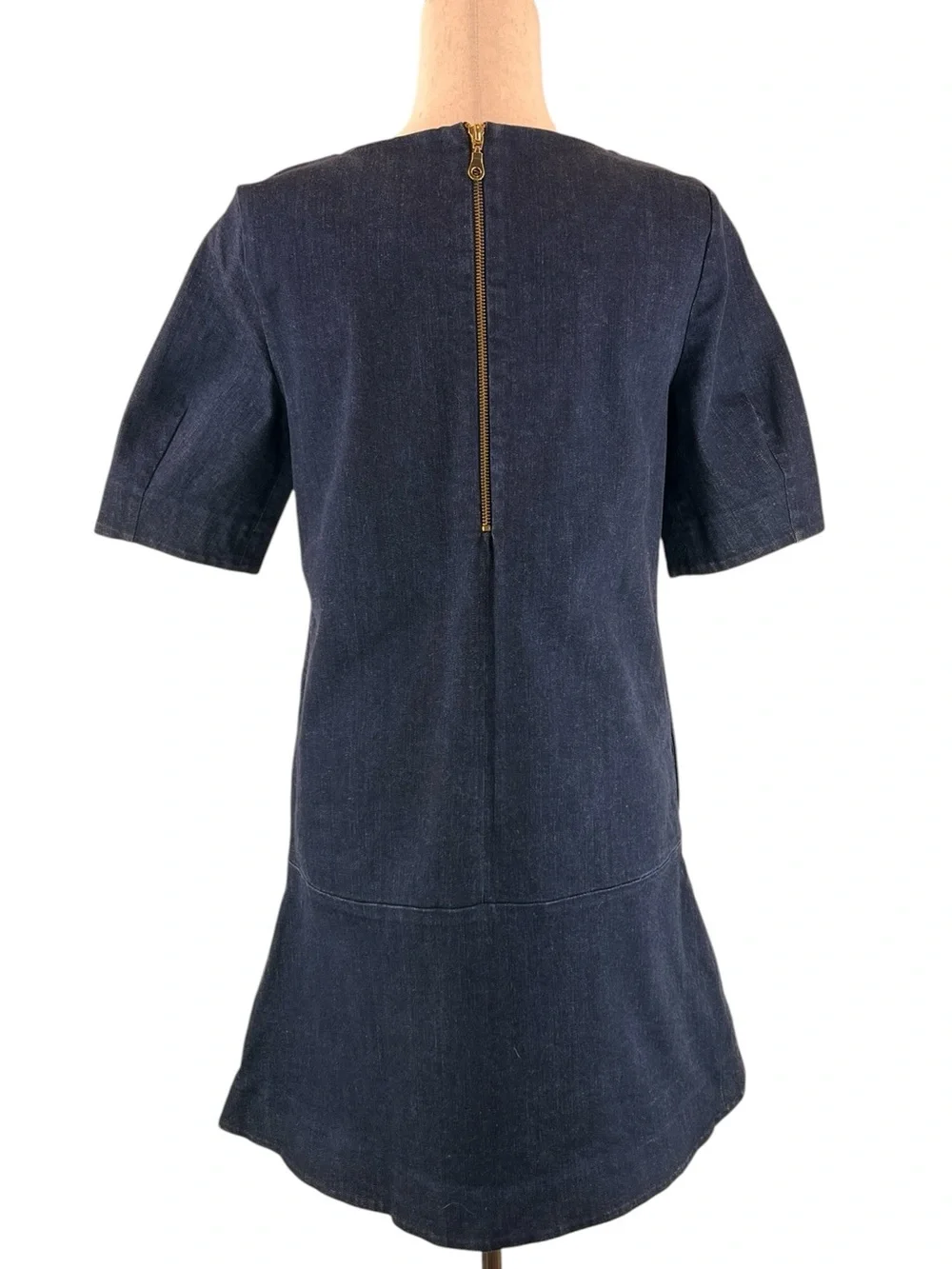 & Other Stories Dark Wash Denim Mini Dress Drop Waist Short Sleeve Pockets Sz 6